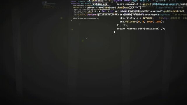 Digital screen displaying scrolling lines of computer code for software development and programming concept
