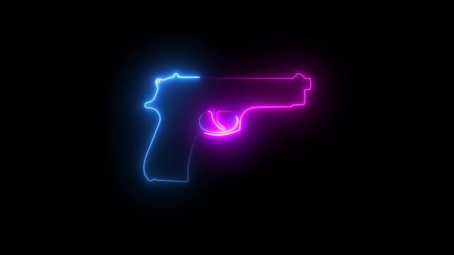Animated neon gun icon on black background