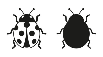 Set of Minimalist Ladybug Vector Icons and Beetle Silhouettes © Tulippp