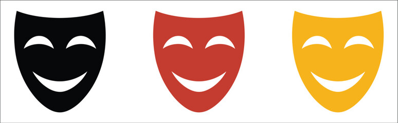 Fototapeta premium Masquerade Vector Icon Set Featuring Comic And Tragic Theater Masks On A White Background, Drama, Performance, Carnival And Entertainment Symbols, Modern Editable Stroke Minimal Vector Illustration.