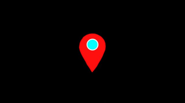 GPS location pointer animated with radio wave, location map pointer with pin icon and location animation 4k animation video on black backgroun.