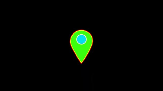 GPS location pointer animated with radio wave, location map pointer with pin icon and location animation 4k animation video on black backgroun.
