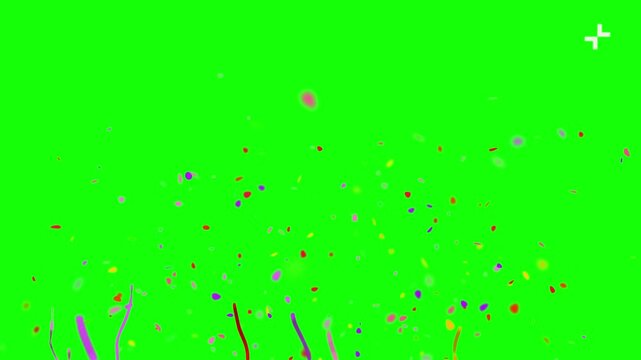 Colorful confetti and streamers falling on a green screen background with a red banner and inspirational motivational quote text overlay for social media