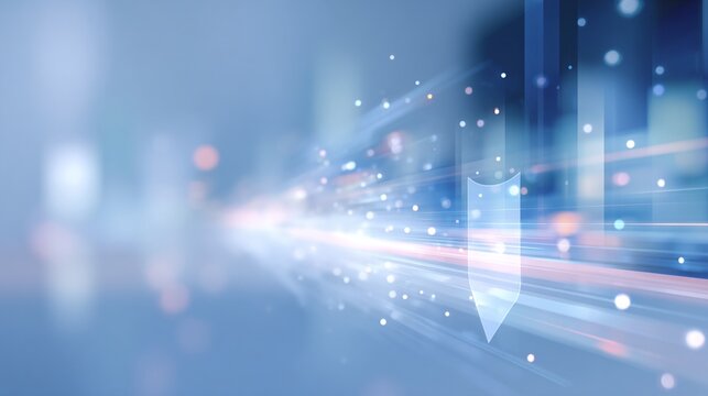 Cybersecurity abstract background with translucent shield and bl