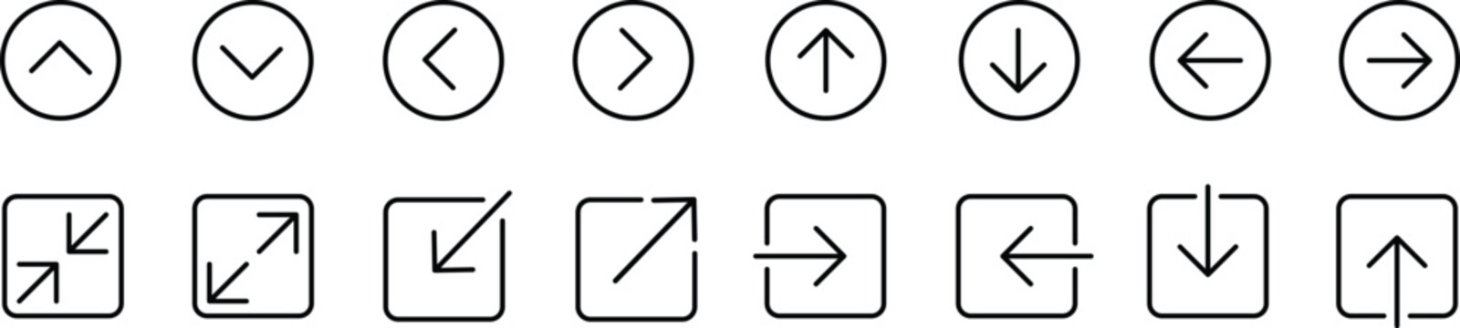 Arrow in circle navigation pointer icon set. Cursor arrow up down left right. Next and previous arrow symbol