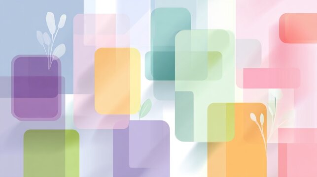 Spring geometric background with plant silhouette and pastel ove