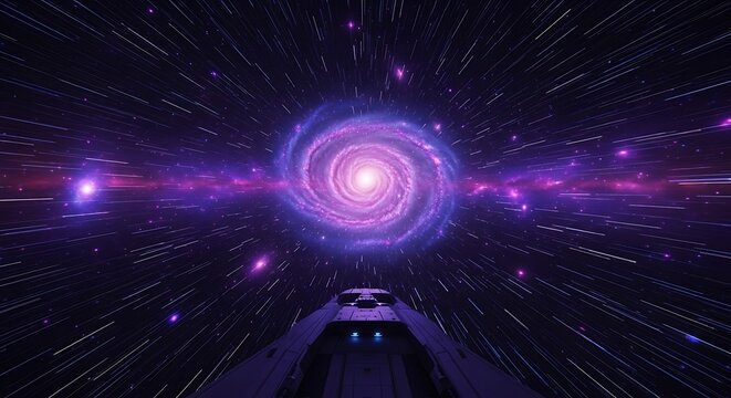 Abstract digital art with glowing light vortex and particles.