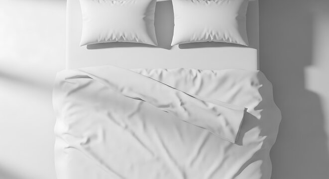 Close up view of a person resting in bed under blankets.