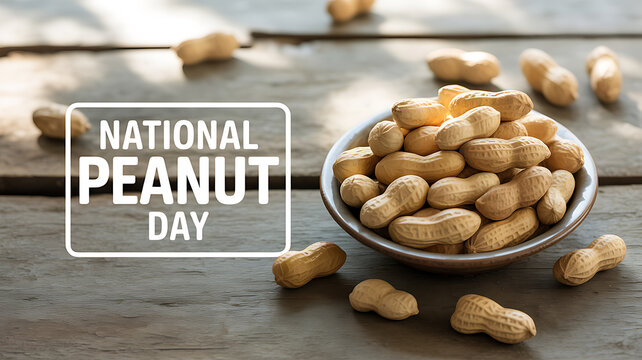 National Peanut Day celebration with a bowl of peanuts on a wooden table