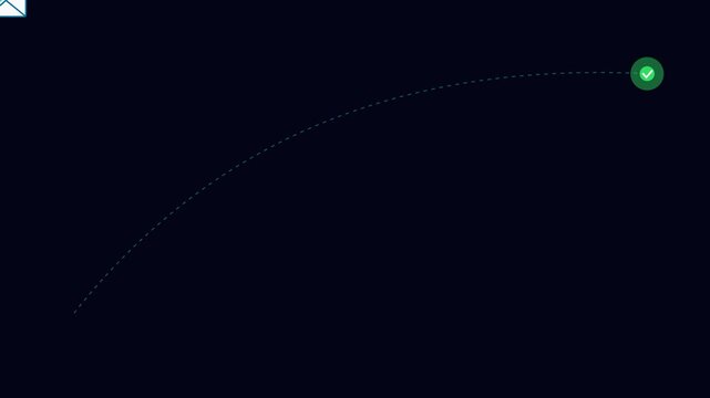 Animated success checkmark with curved trajectory path on dark animation 4k background, motion digital