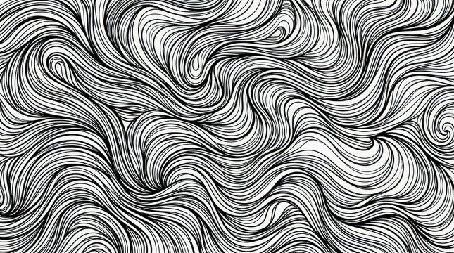 Abstract background, with flowing black, lines, hand-drawn wavy, pattern of swirling, curves on a, white backdrop
