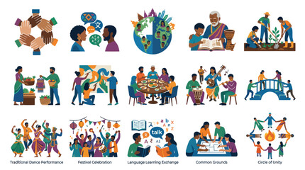 Fototapeta premium Diverse People Celebrating Culture and Unity, Flat Vector Art