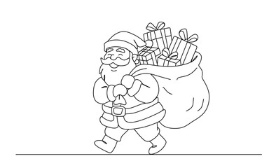 Obraz premium Simple Hand Drawn Christmas Santa Claus Line Art Vector Illustration for Holiday Festive Designs