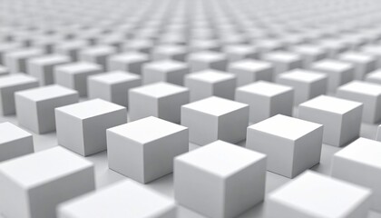 Fototapeta premium Abstract arrangement of white cubes receding into the distance.
