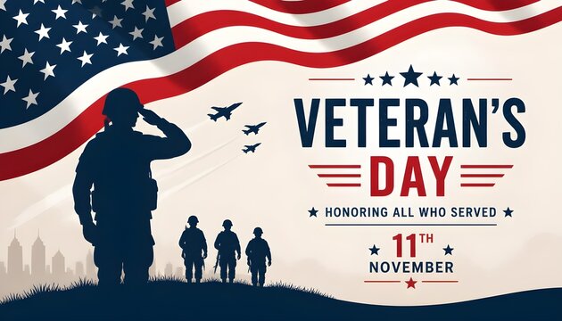 Veterans day poster. Veteran's day illustration with american flag, 11th November, Vector illustration.