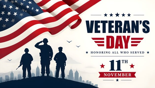 Veterans day poster. Veteran's day illustration with american flag, 11th November, Vector illustration.