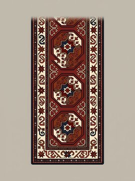 Traditional caucasian rug runner with geometric patterns and stars