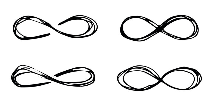 Set of hand drawn infinity sign Eternal limitless unlimited infinite forever symbol Cycle endless life concept doodle For design print logo tattoo