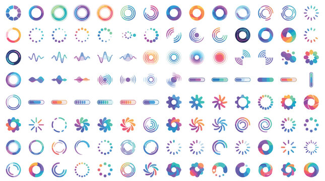 Modern gradient loading icons set, colorful progress bar and preloaders vector, abstract digital interface elements for web and app design isolated PNG with Transparent Background