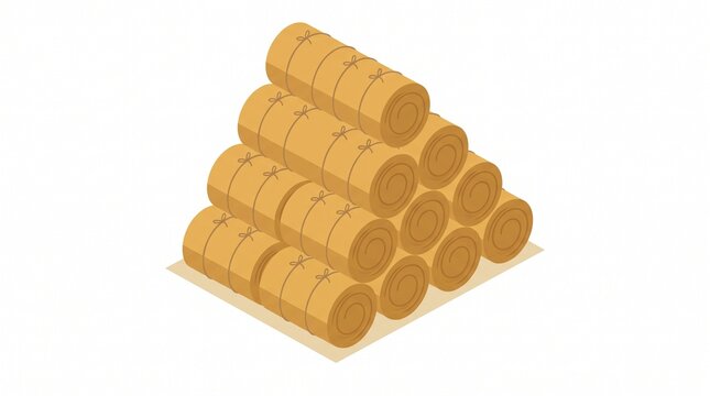 Isometric illustration of a stack of round golden hay bales