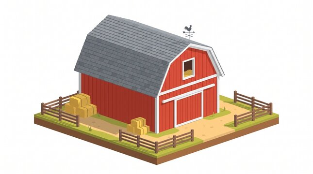 Isometric illustration of a classic red wooden farming barn