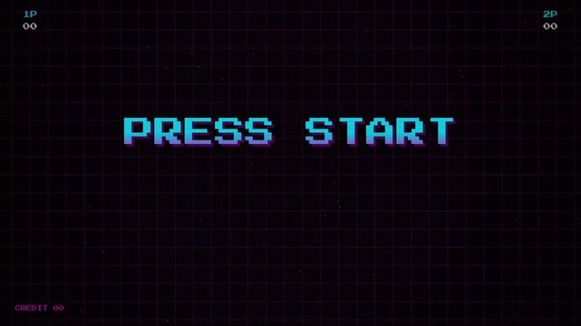 8bit Retro Arcade Interface with Press Start Text and CRT Scanlines