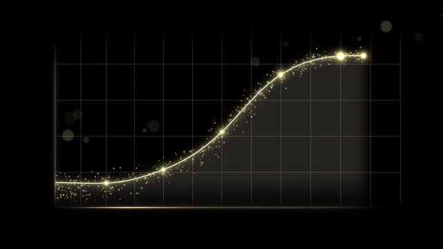 Abstract corporate neon chart animation showing upward financial trend, businnes luxury golden progress bar line rising with magical light sparkles transparent 4K