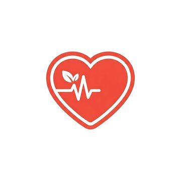 Red heart icon with a pulse line and small leaves representing healthy lifestyle and wellness.