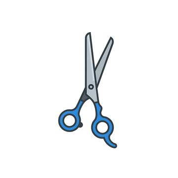 Professional hair cutting scissors with blue handles isolated on a white background.