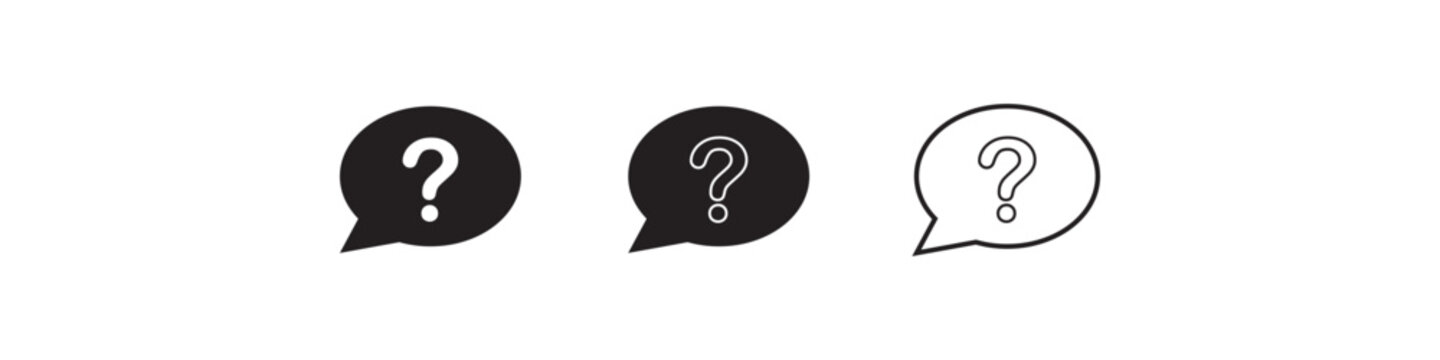 Set Of Question Mark Speech Bubble Icon in Outline and Filled Style. Perfect for FAQ pages, customer support, help center, chat applications and graphic design.