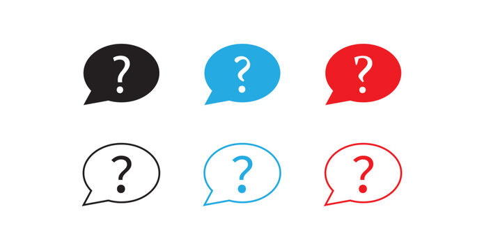 Minimal question mark speech bubble colorful icon set featuring both outline and filled styles in a clean modern vector design. vector illustration. eps10