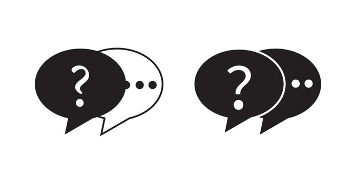 Question Mark Chat Bubble Icon Set. Overlapping Speech Balloons FAQ Help Vector Collection. Scalable EPS vector icons isolated on a white background for digital and print use.