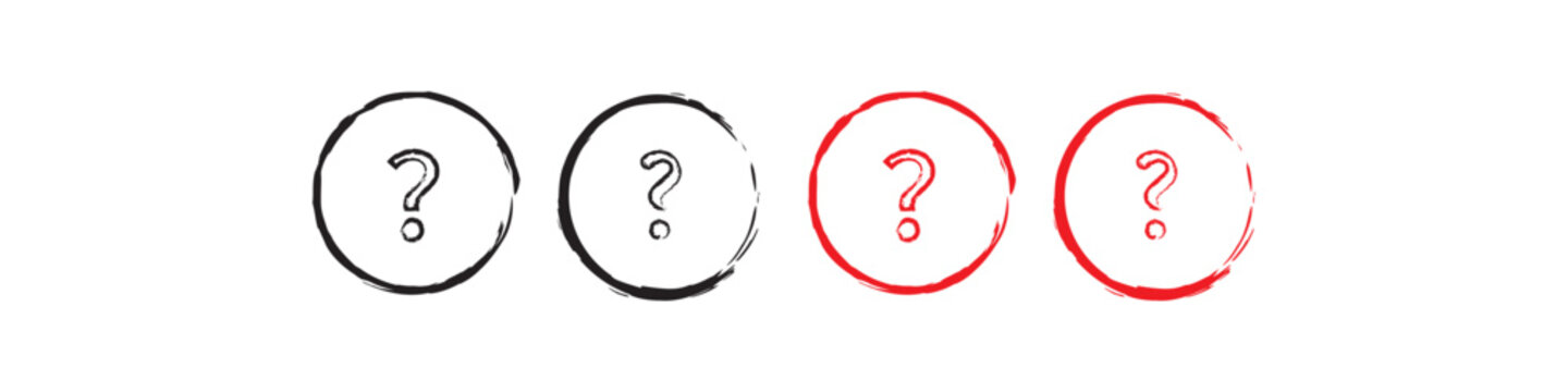 Red and black Hand Drawn Question Mark Icon in minimal outline style. Brush Style FAQ, customer support, help symbol isolated on white background. eps10