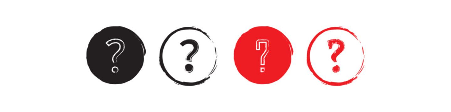 Red and black Hand Drawn Question Mark Icon in minimal outline , glyph style. Brush Style FAQ, customer support, help symbol isolated on white background. eps10