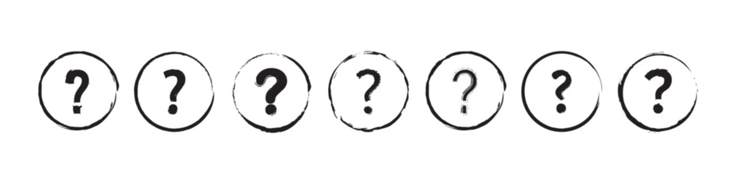 Hand drawn brush question mark icon set in minimal simple outline sketch style. Perfect for FAQ, help, inquiry, education, branding. illustration.eps10