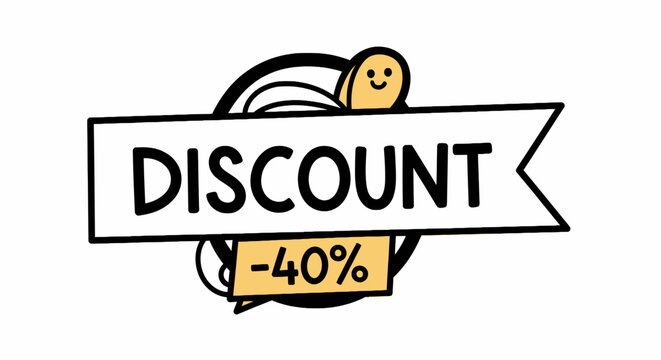Discount 40 percent ribbon banner promotional graphic.