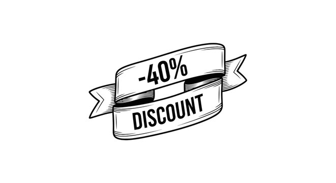 Hand drawn forty percent discount ribbon sketch.
