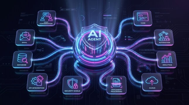 Artificial Intelligence Technology Concept Featuring Automated Workflow Connected Network Data Analytics and Digital Infrastructure