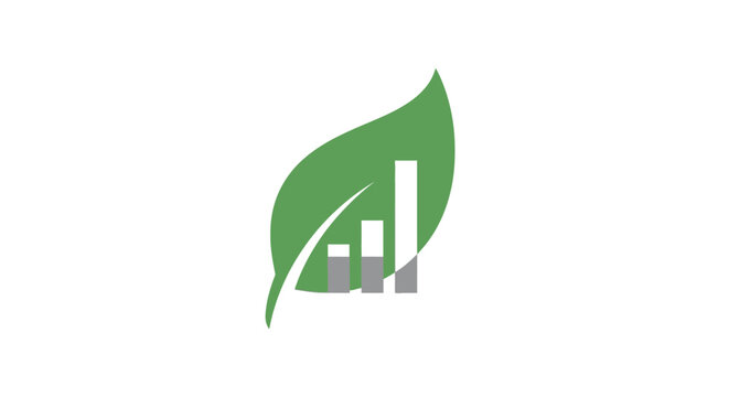 Environmental growth bar chart inside a green leaf.