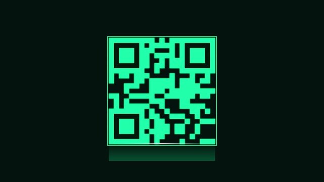 Glowing green qr code scanning animation with digital data interface and cyber security concept 4k