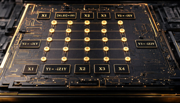 Quantum computing qubit grid array with Pauli operators and mathematical logic gates