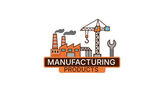 Manufacturing Products Loop Animation: Factory Infrastructure and Construction Crane Concept