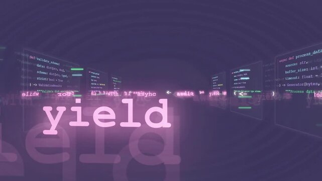Abstract Digital Background with Floating Python Programming Code and Software Development Syntax on Purple Backdrop