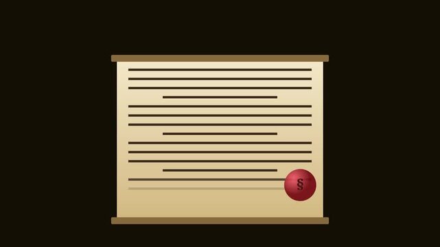 Legal document with section symbol seal animation: official contract or law agreement concept 4k