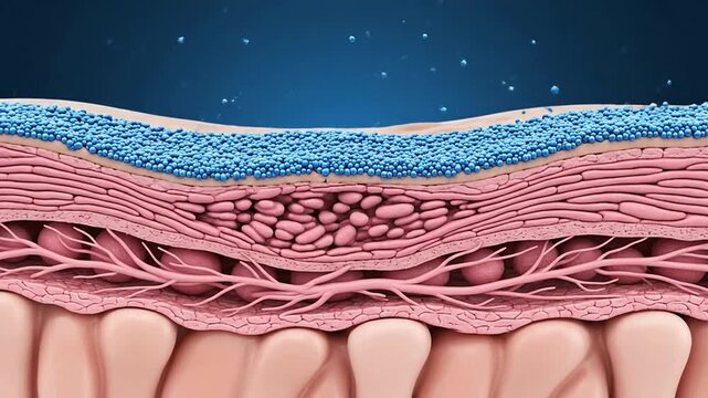Detailed Illustration of Burn Healing Process Showcasing Skin Layers and Cell Activity in a Scientific Context with No Graphic Injury