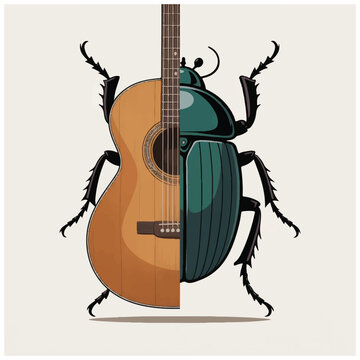 Guitar and beetle insect hybrid creature.