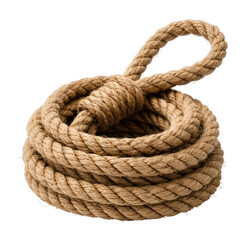 Obraz premium PNG Coiled natural rope with loop on white background.
