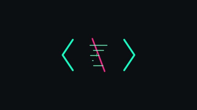 Minimalist coding interface animation with neon syntax brackets and dynamic data lines 4k programming