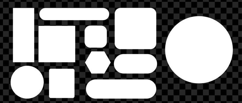 Assorted white geometric shapes including hexagon and circles on transparent grid