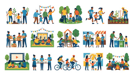 Fototapeta premium Diverse People Enjoying Outdoor Activities Community Events - Flat Style Vector Art